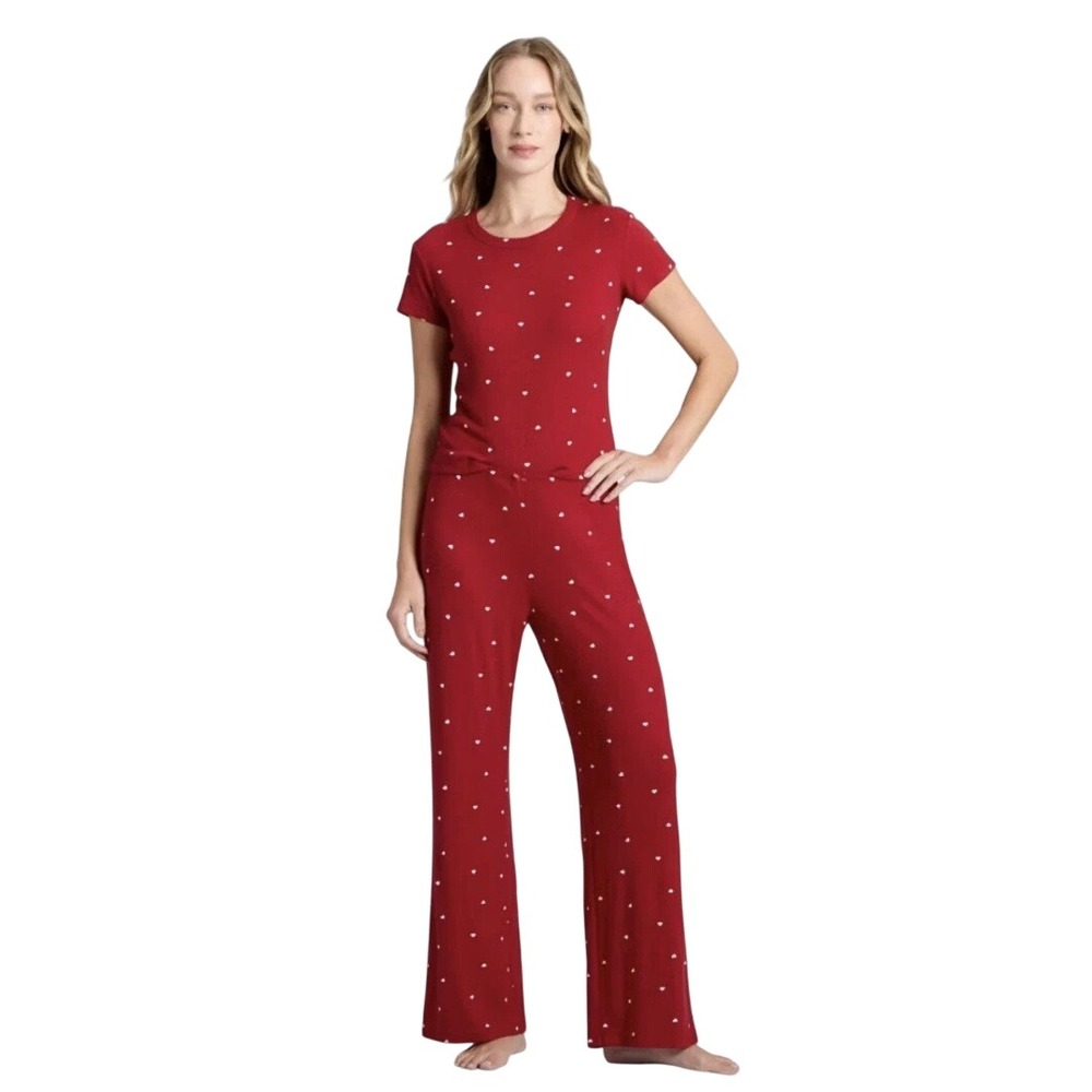 Auden Women's Red Heart Print Cozy Pointelle Pajama Set Size Medium